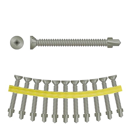 Self-Drilling Screw, #10 x 2-1/4 in, Quik Guard Coating Flat Head Square Drive